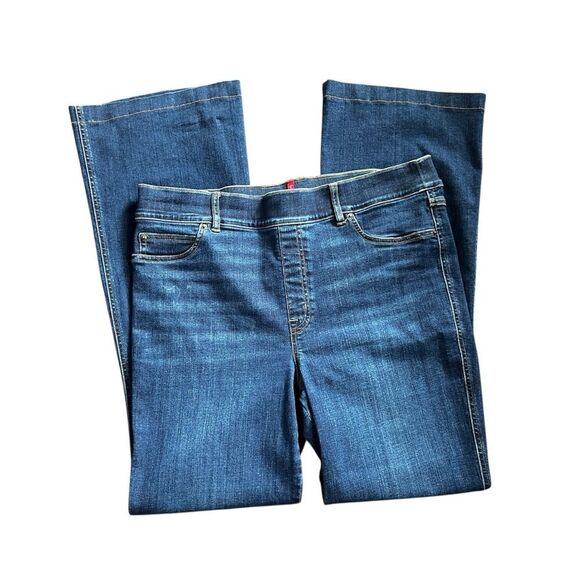 SPANX Flare Midnight Shade High Rise Pull-On Stretch Jeans Dark Wash XL - Picture 6 of 10